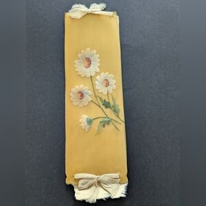 Vintage Hand-Painted Celluloid Ribbon Bookmark | Antique Daisy Floral